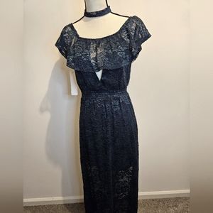 Love Reign Floral Lace Lined Long Maxi Dress & Choker Size S #W-406